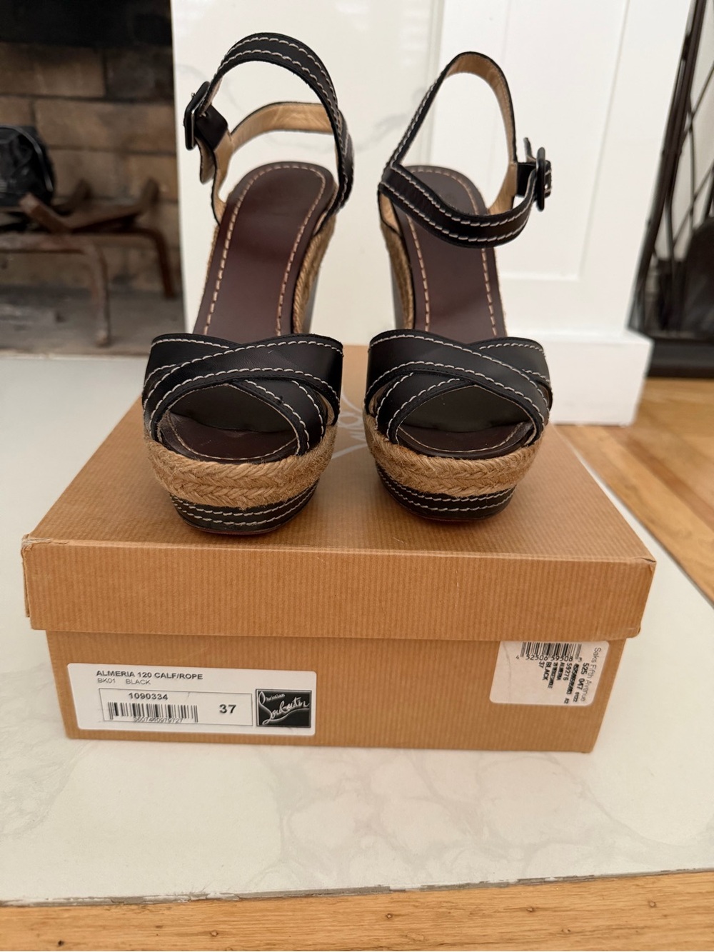 Christian Louboutin Black Leather Espadrille Platform Sandals